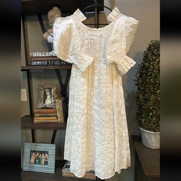 Cult Gaia Simona white linen off shoulder midi Dress size S - Picture 6 of 10